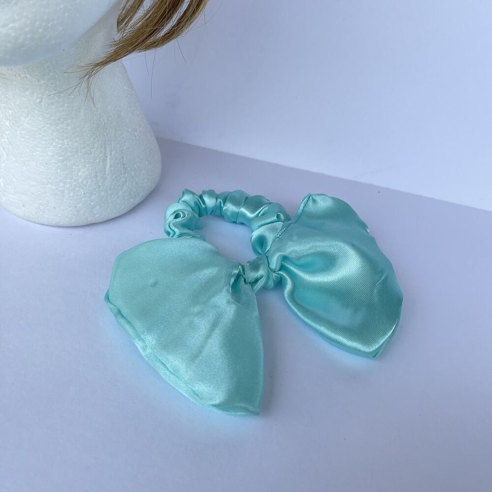 New Bow Headband Hair Ponytail Set Aqua Blue Satin Women’s & Girl - Picture 13 of 16